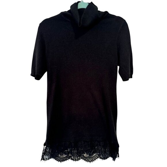 Apt. 9 Women's Black Short Sleeve Tunic Sweater With Lace Bottom Size Medium - Picture 1 of 8